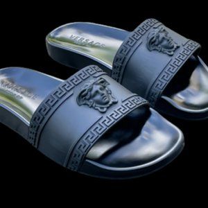 Versace Men Slide Sandal MEDUSA Black Rubber Shoes Made in Italy Size 7 authent